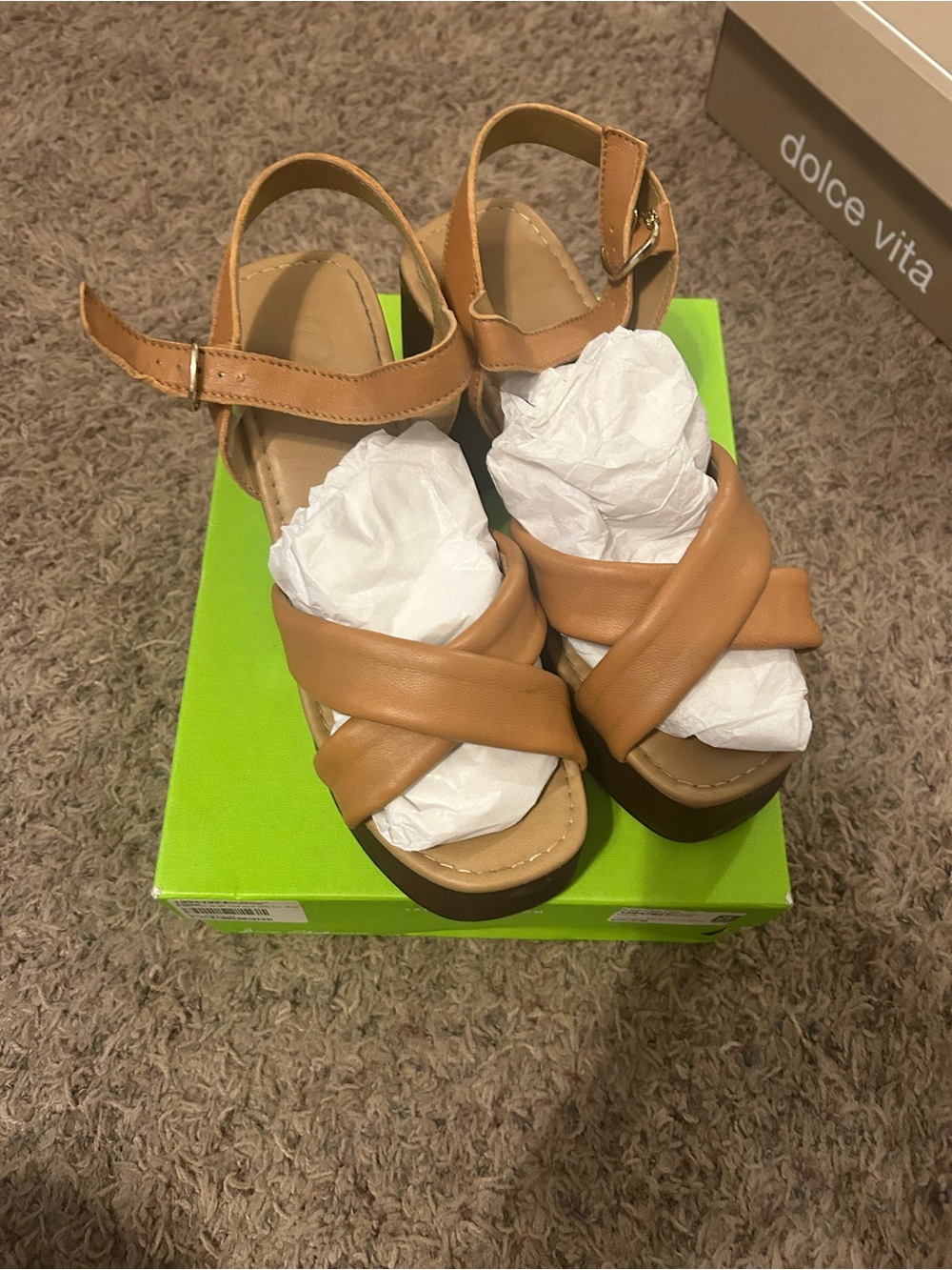 Sam Edelman Tan Crisscross Leather Platform Sandals